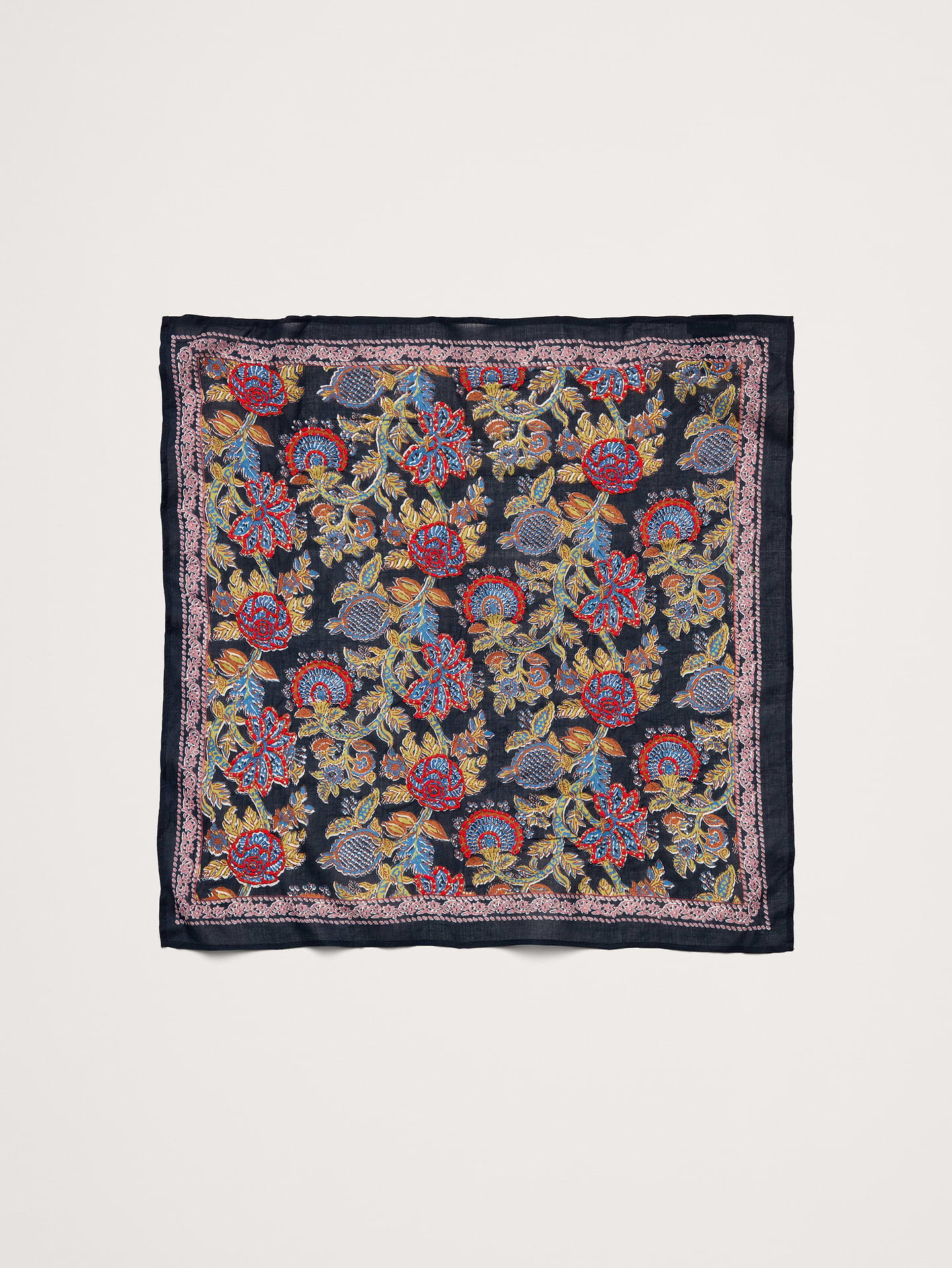 Image 1 of 2, Handmade in India, this cotton scarf has embroidered accents., Vismaya: Handcrafted scarves and more designed in Los Angeles, made in India. Family-run since 2007., Product #828670