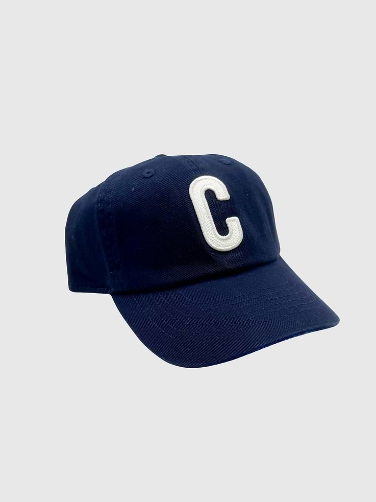 Image 1 of 2, Navy letter baseball hat., Metal buckle fastener at the back.