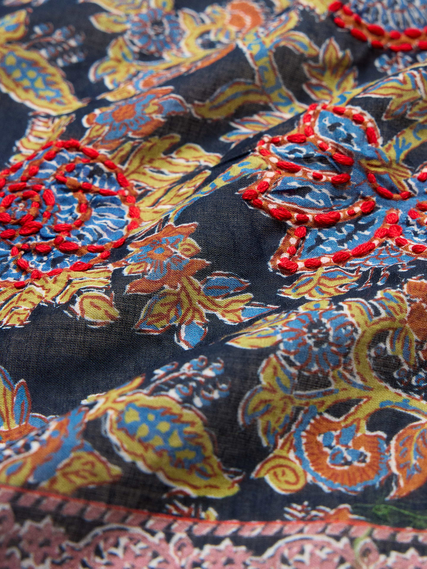 Image 2 of 2, Embroidered Cotton Scarf by Vismaya