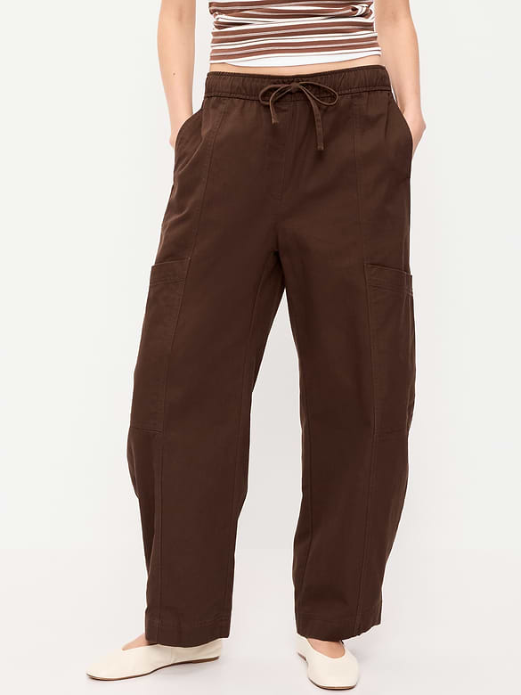 Mid-Rise Barrel-Leg Utility Pants