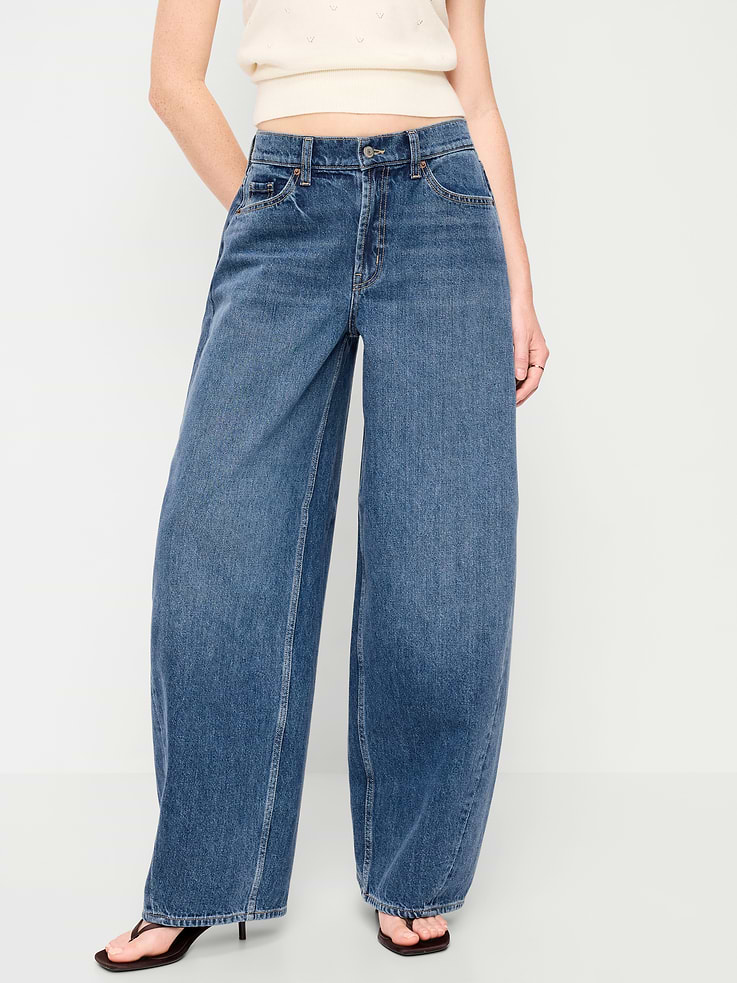 Image number 2 showing, High-Waisted Rounded Wide-Leg Barrel Jeans
