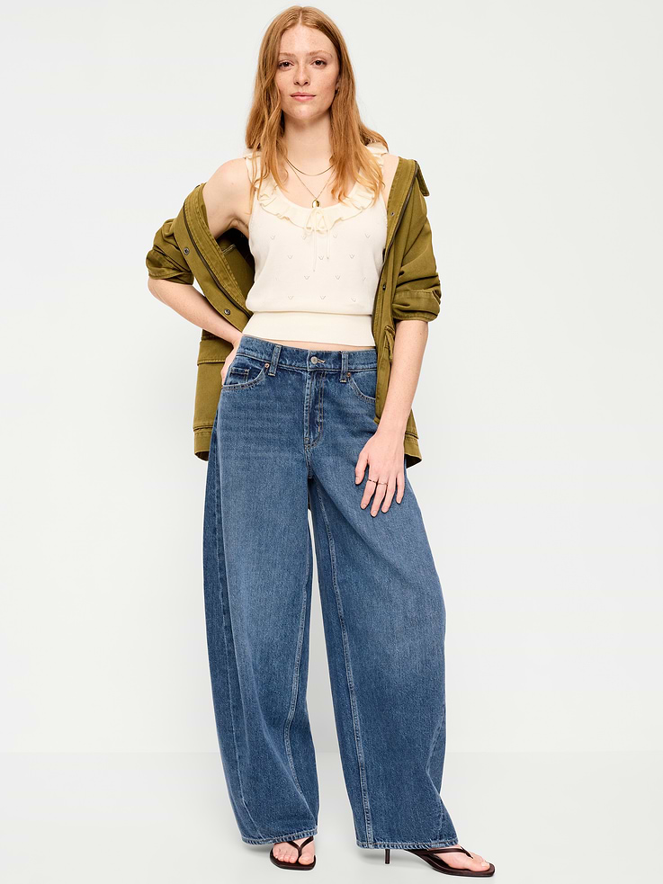 Image number 1 showing, High-Waisted Rounded Wide-Leg Barrel Jeans