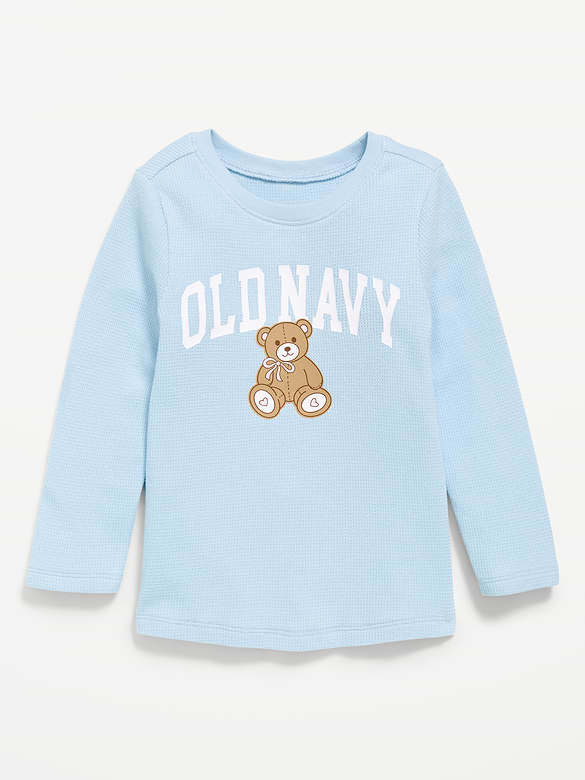 Long-Sleeve Logo Graphic Waffle-Knit T-Shirt for Toddler Girls