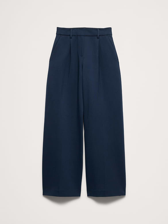 High-Rise Wide-Leg Drapey Ponte Pull-On Pant