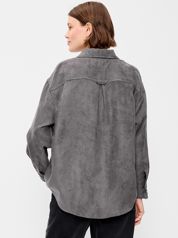 Oversized Faux-Suede Button-Down Boyfriend Shirt