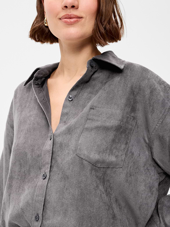 Oversized Faux-Suede Button-Down Boyfriend Shirt