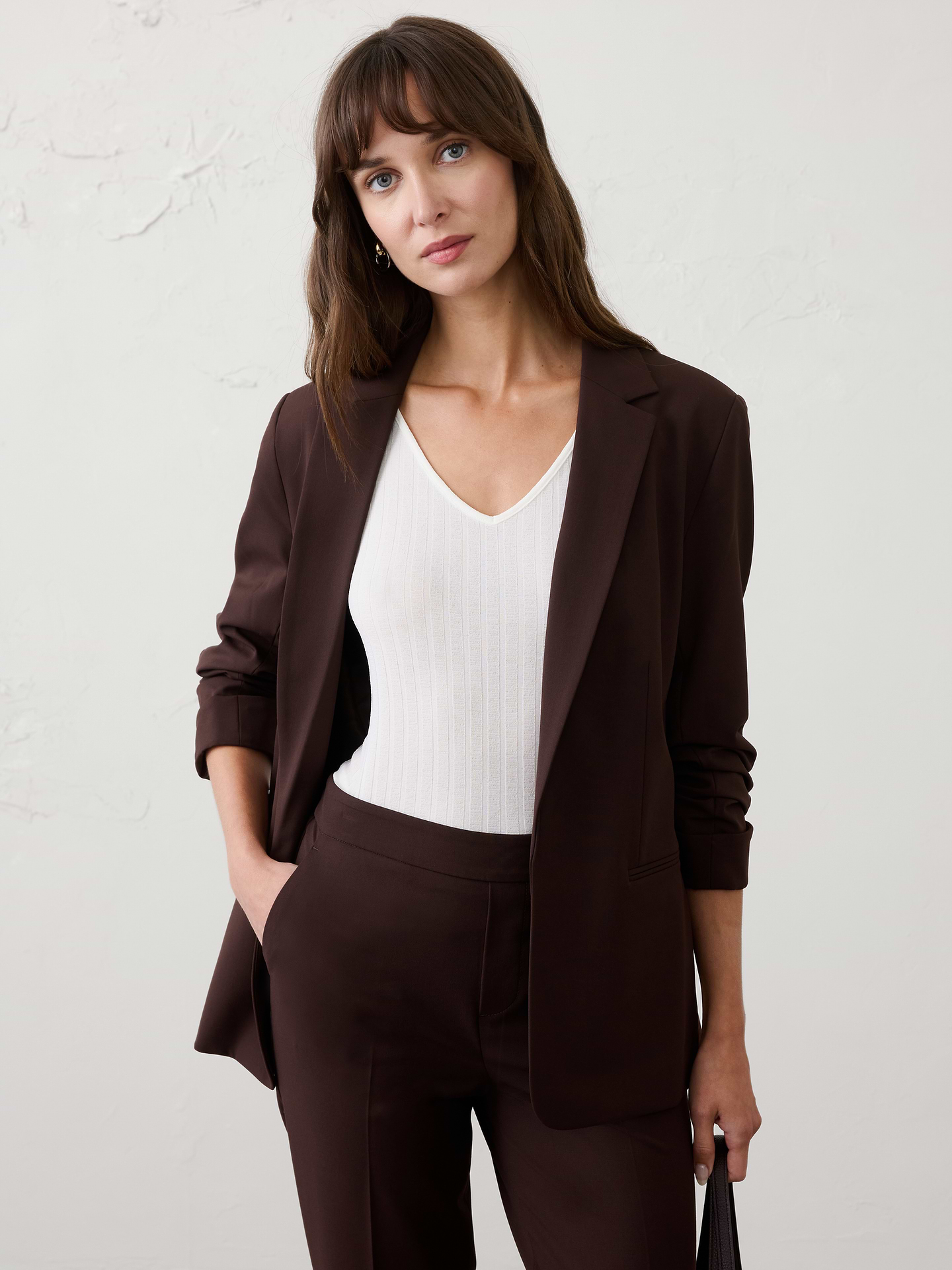 Image number 1 showing, Sculpted Stretch Ruched-Sleeve Blazer