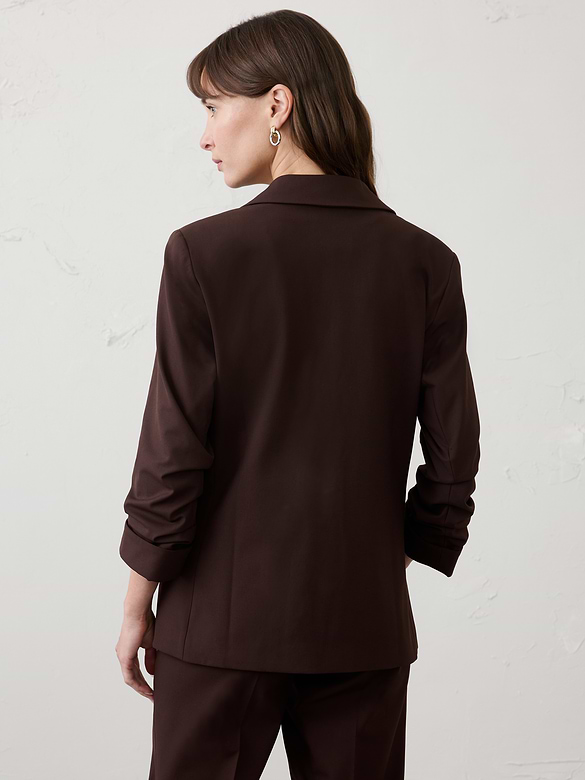 Sculpted Stretch Ruched-Sleeve Blazer