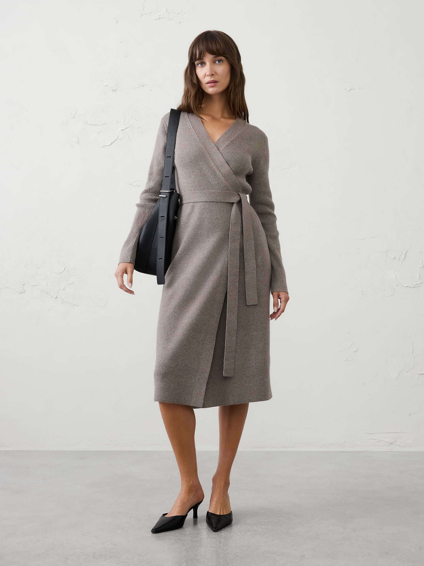 Image number 1 showing, Ribbed Wrap Sweater Midi Dress