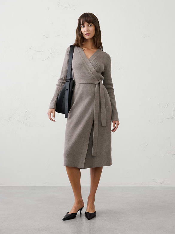 Ribbed Wrap Sweater Midi Dress
