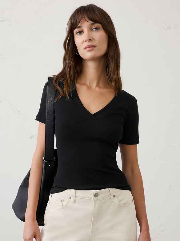 Ribbed V-Neck T-Shirt