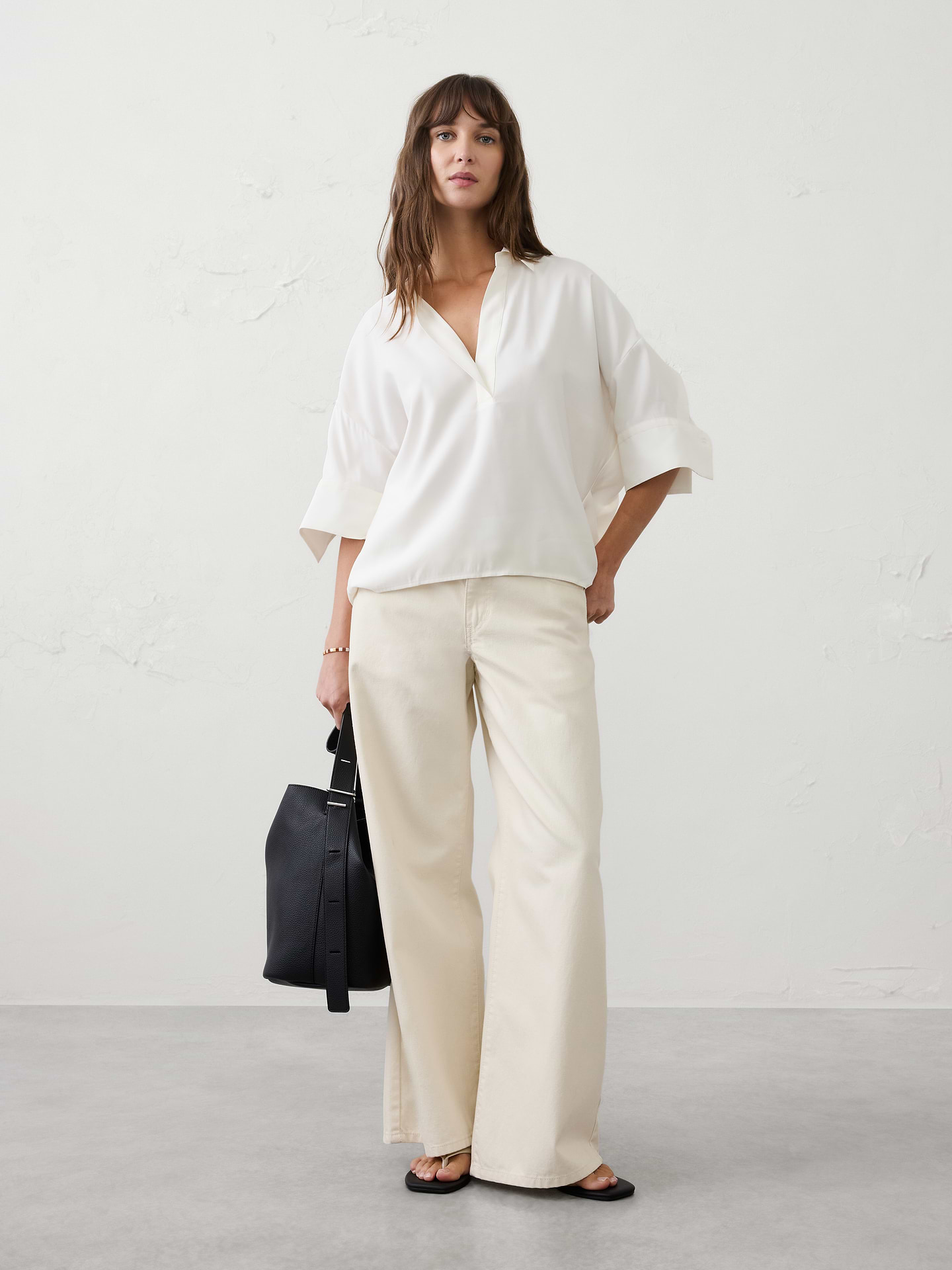 Image number 1 showing, Drapey Twill Collared Popover Top