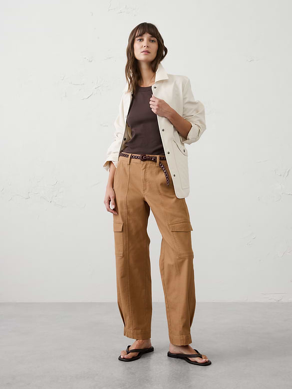 Tapered Mid-Rise Cargo Cotton Canvas Pant