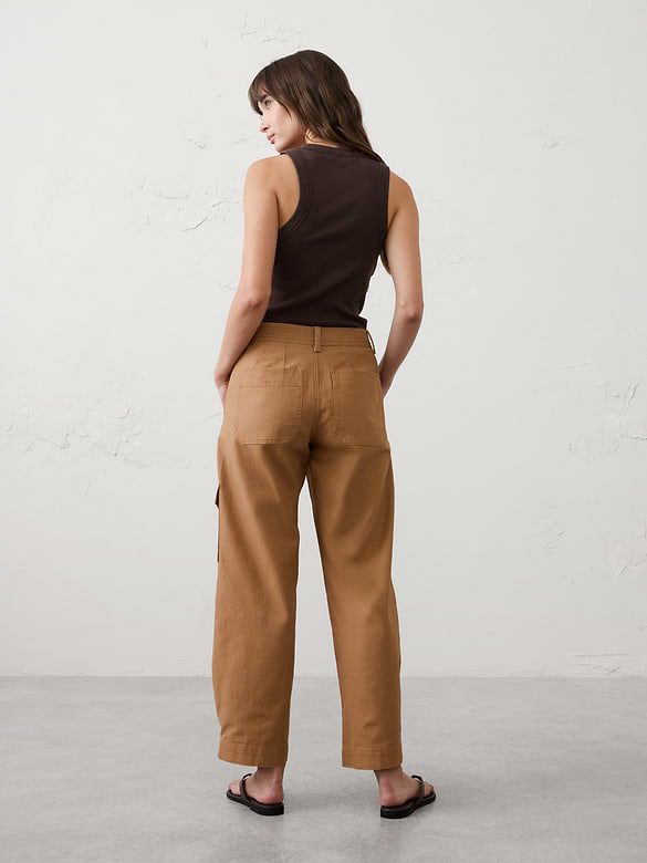 Tapered Mid-Rise Cargo Cotton Canvas Pant