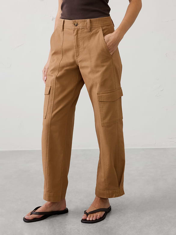 Tapered Mid-Rise Cargo Cotton Canvas Pant
