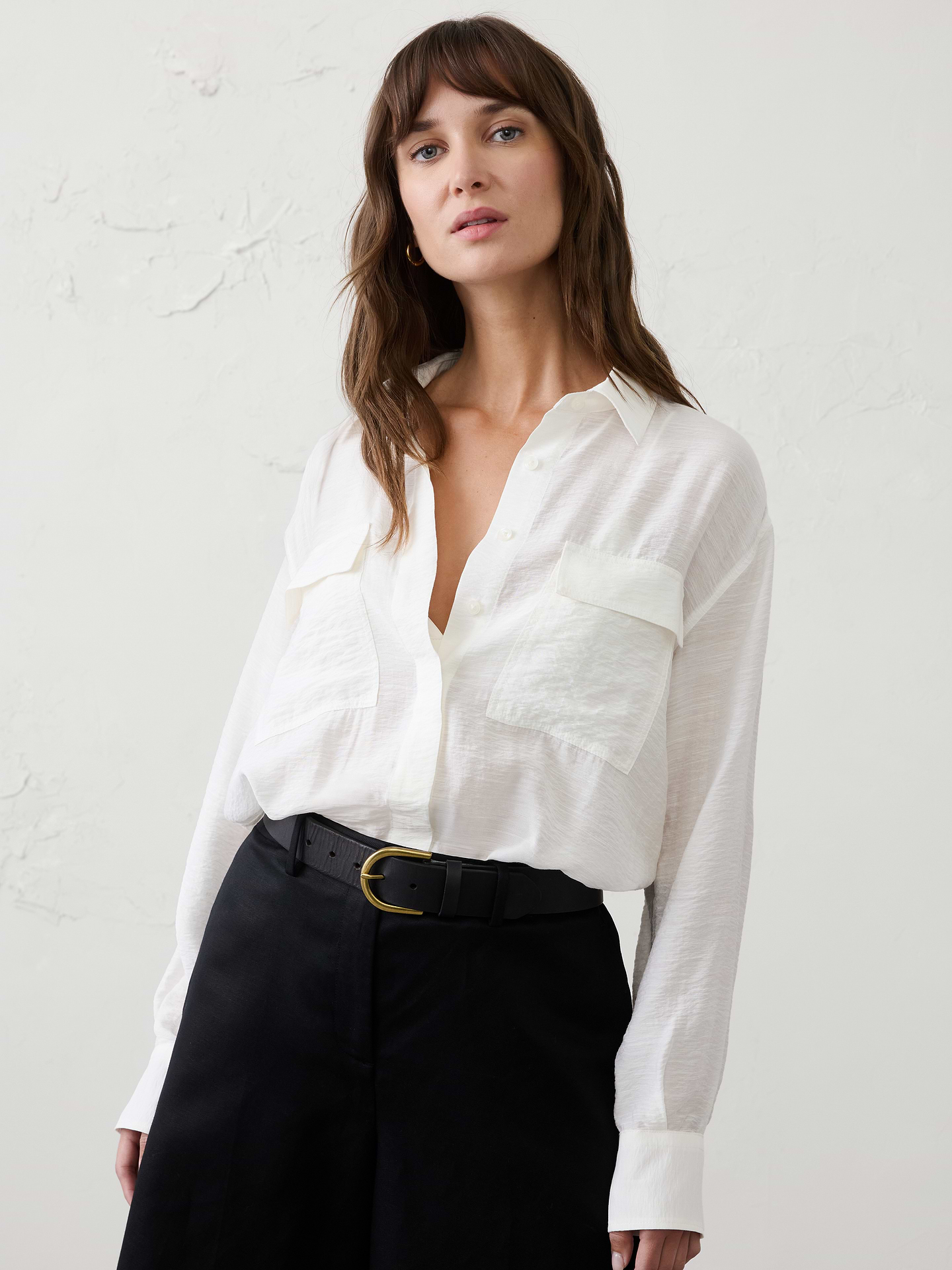 Image number 3 showing, Blouson-Hem Pocket Cropped Shirt