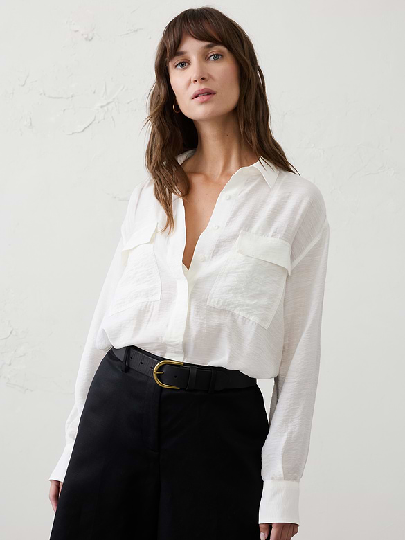 Blouson-Hem Pocket Cropped Shirt