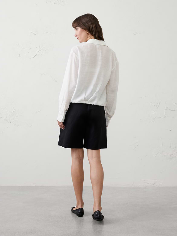 Blouson-Hem Pocket Cropped Shirt