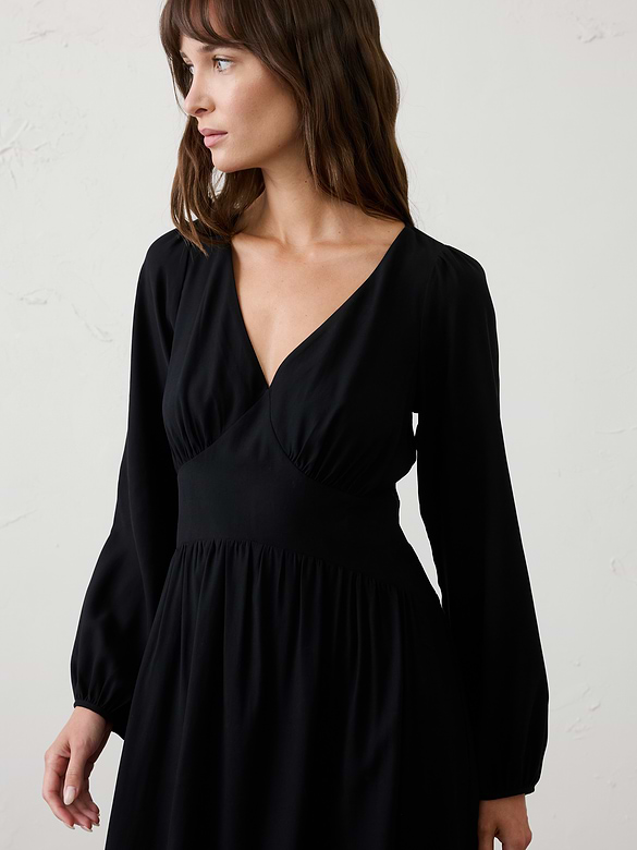 Arched-Yoke Midi Dress
