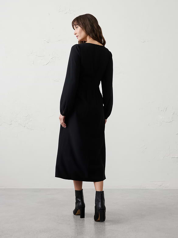 Arched-Yoke Midi Dress