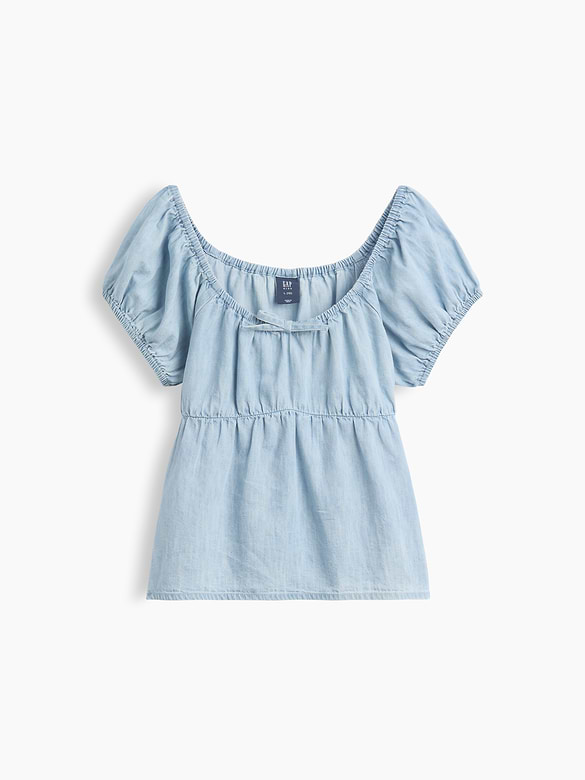 Kids Denim Puff-Sleeve Top