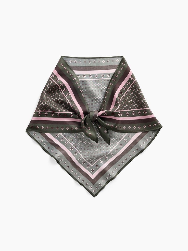 Image 1 of 4, Soft 100% silk triangle bandana scarf. In an oversized fit., Assorted allover prints., Product #913246