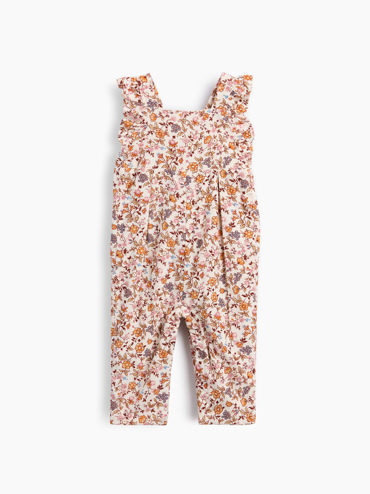 Image 1 of 3, Soft cotton corduroy baby overalls., Square neck., Ruffled tank straps with adjustable inner button closures at back., Elasticized back waist., Side slant pockets., Hidden snaps at inseam for easy dressing and diapering., Allover floral print., Explore our babyGap Guide ., Product #913695