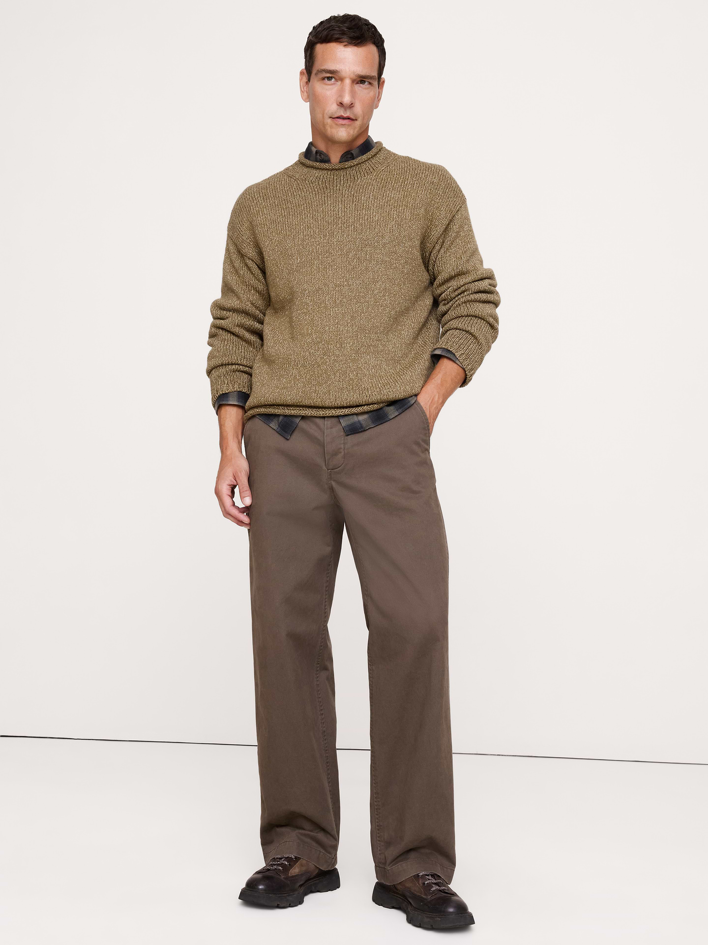 Image 1 of 3, A classic, midweight sweater knit in a raw cotton blend to carry you through cool-weather seasons and beyond., Relaxed Fit: A straight & roomy fit with dropped shoulder seams., Roll neck., Straight hem., Product #906696