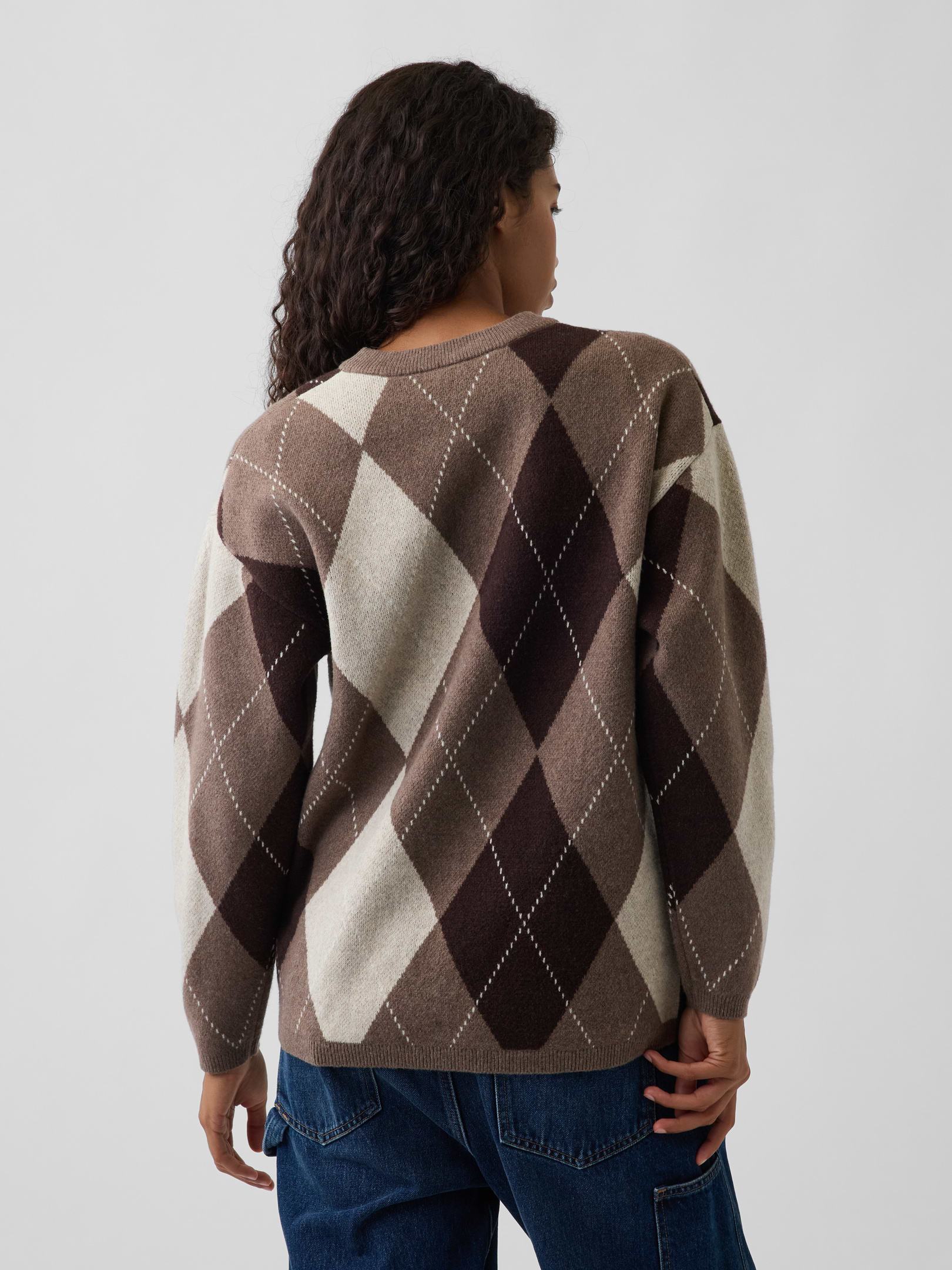 Image 3 of 5, CashSoft Oversized Argyle Sweater