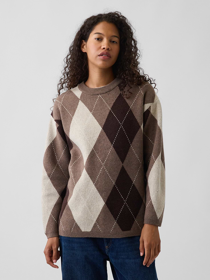 Image number 1 showing, CashSoft Oversized Argyle Sweater