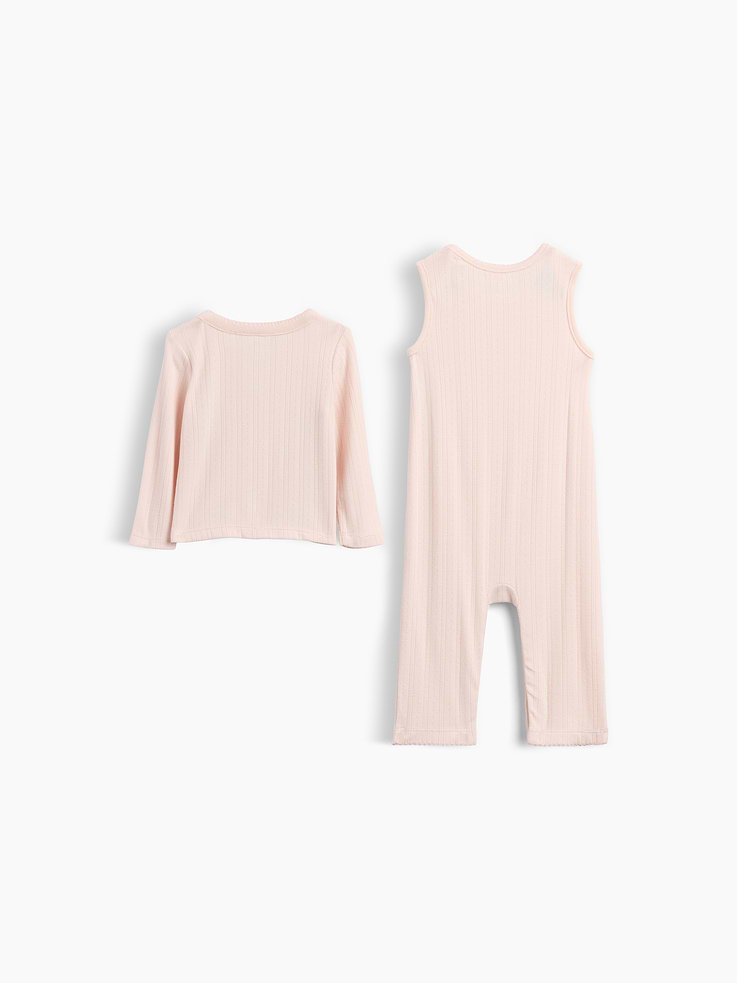 L'image numéro 2 présente Ensemble avec cardigan en tricot pointelle soyeux pour Bébé