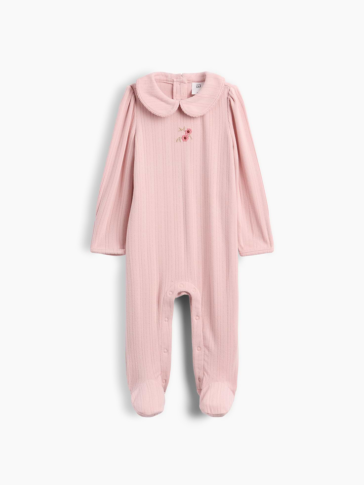 Image number 1 showing, Baby Softspun Pointelle Collared One-Piece