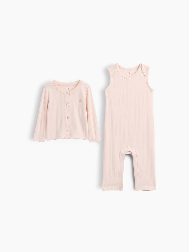 L'image numéro 1 présente Ensemble avec cardigan en tricot pointelle soyeux pour Bébé