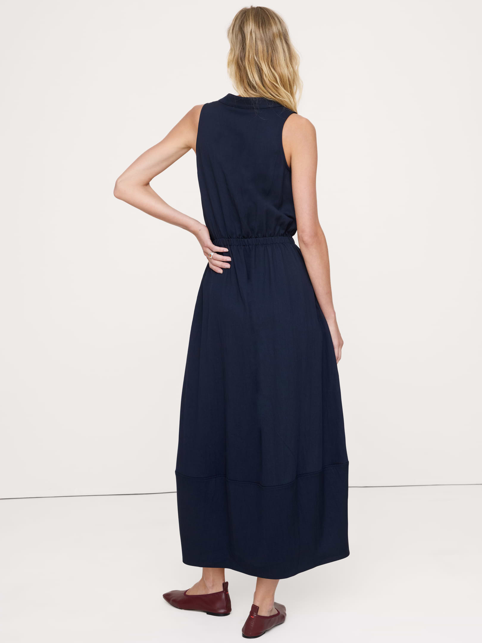 Image number 3 showing, Drapey Twill Cowl-Neck Midi Dress