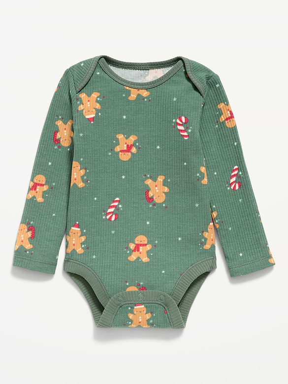 Printed Unisex Long-Sleeve Ribbed Bodysuit for Baby