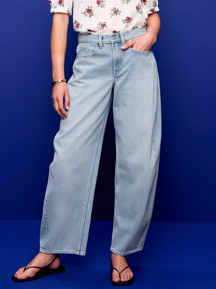 Image number 2 showing, Mid-Rise Rounded Wide-Leg Barrel Jeans