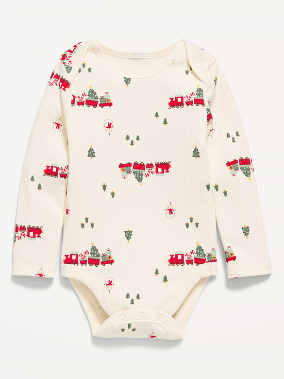Printed Long-Sleeve Ribbed Bodysuit for Baby