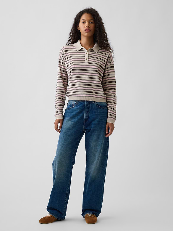 100% Cotton Relaxed Polo Sweater