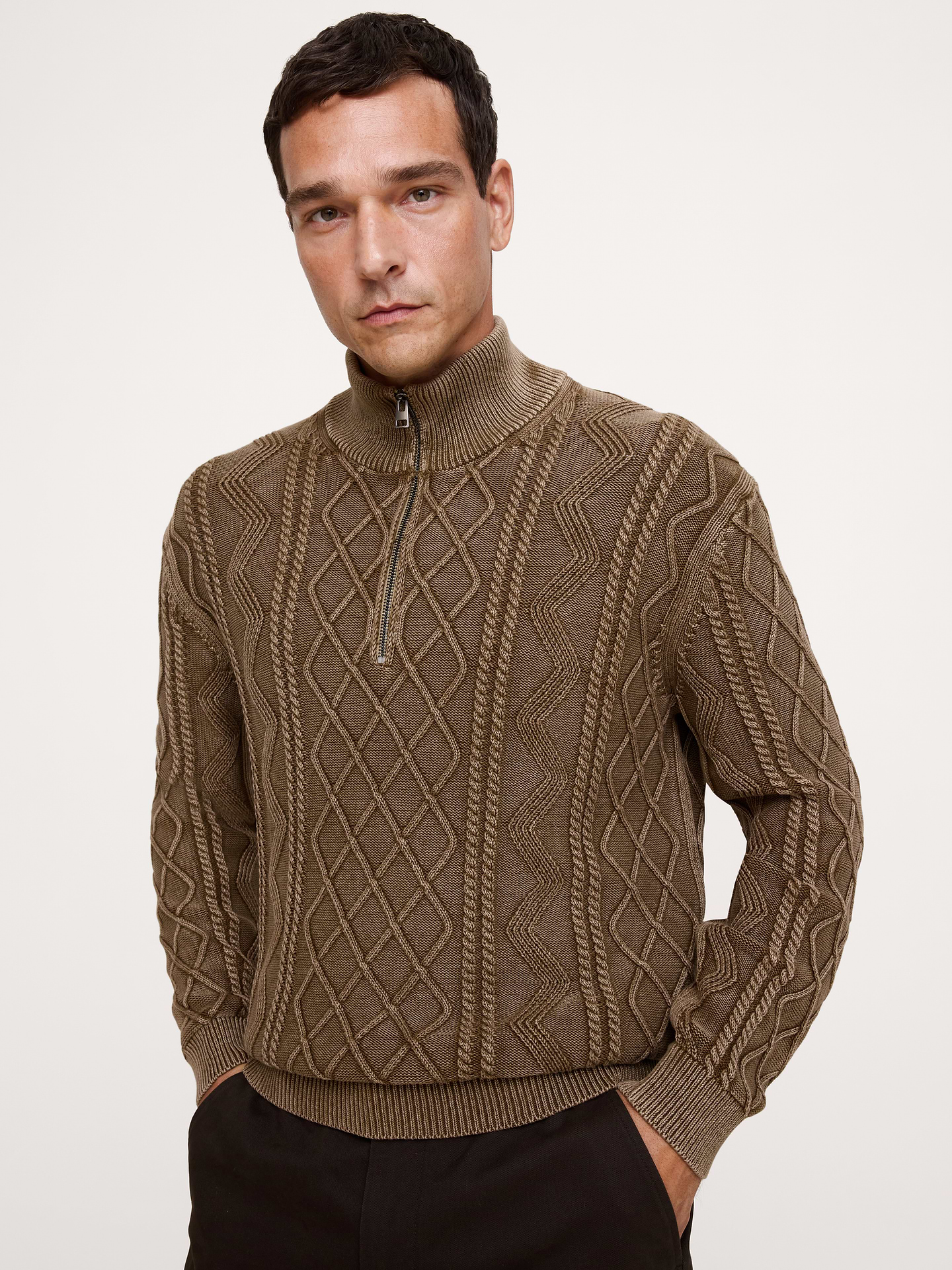 Image number 1 showing, Cotton Cable-Knit Quarter-Zip Sweater