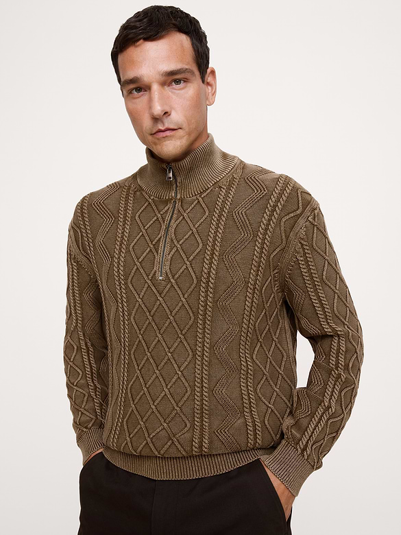 Cotton Cable-Knit Quarter-Zip Sweater