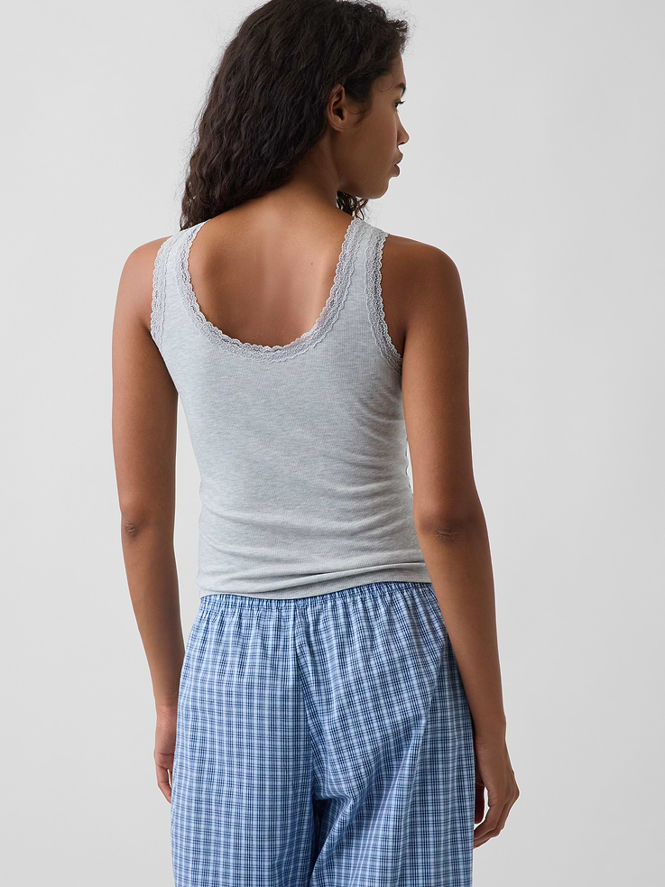 Image number 3 showing, Mini Rib Lace-Trim PJ Tank Top