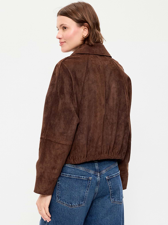 Full-Zip Faux-Suede Harrington Jacket