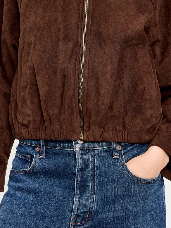 Full-Zip Faux-Suede Harrington Jacket