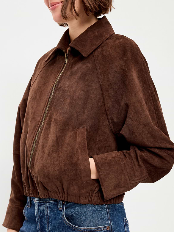 Full-Zip Faux-Suede Harrington Jacket