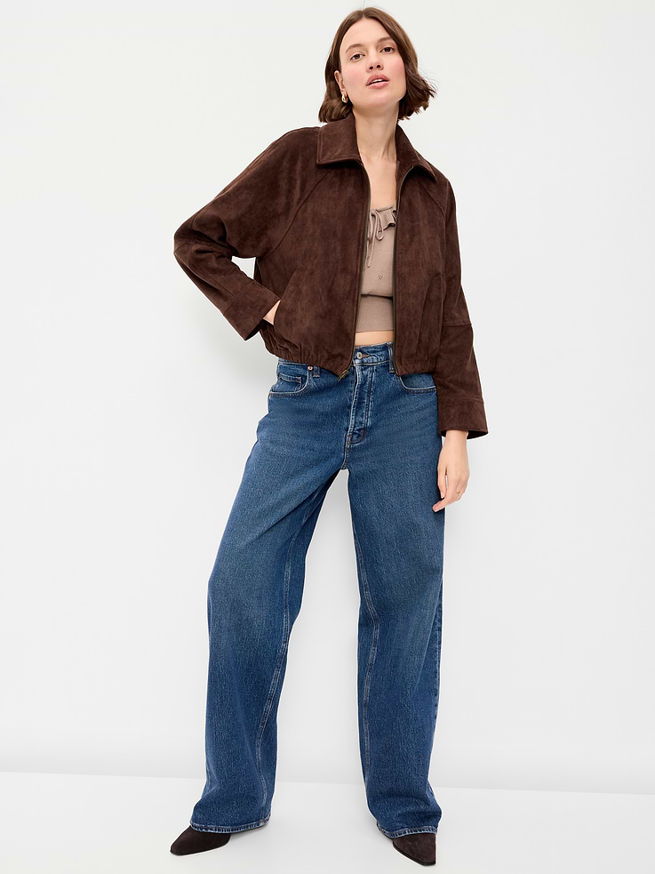 Image number 1 showing, Full-Zip Faux-Suede Harrington Jacket