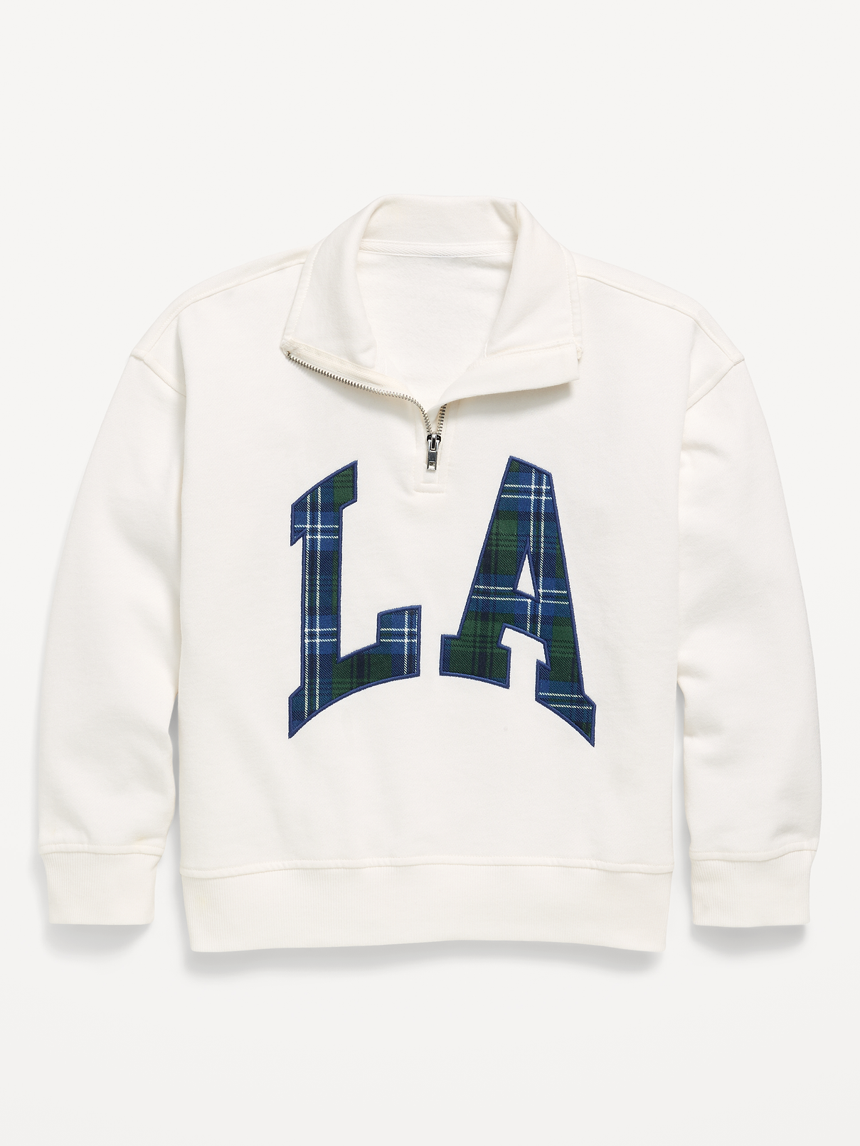 Image 1 of 2, mock neck, quarter zip, long sleeves, drop shoulders, graphic at front, Product #907015