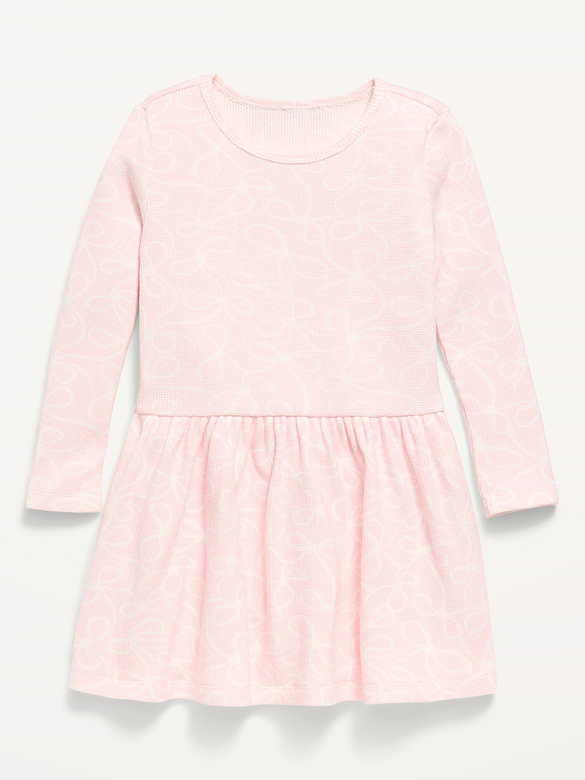 Printed Long-Sleeve Waffle Knit Dress for Toddler Girls
