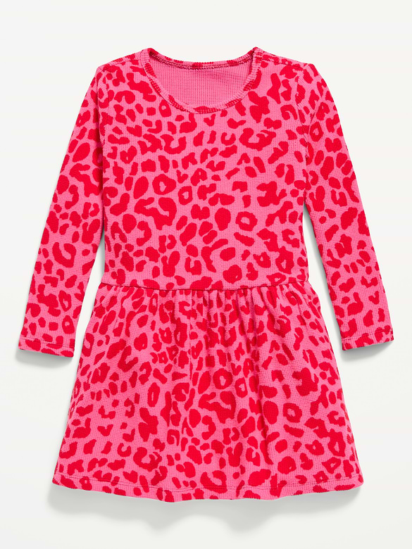 Printed Long-Sleeve Waffle Knit Dress for Toddler Girls