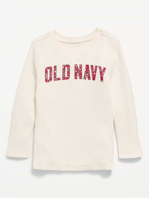 Long-Sleeve Logo Graphic Waffle-Knit T-Shirt for Toddler Girls