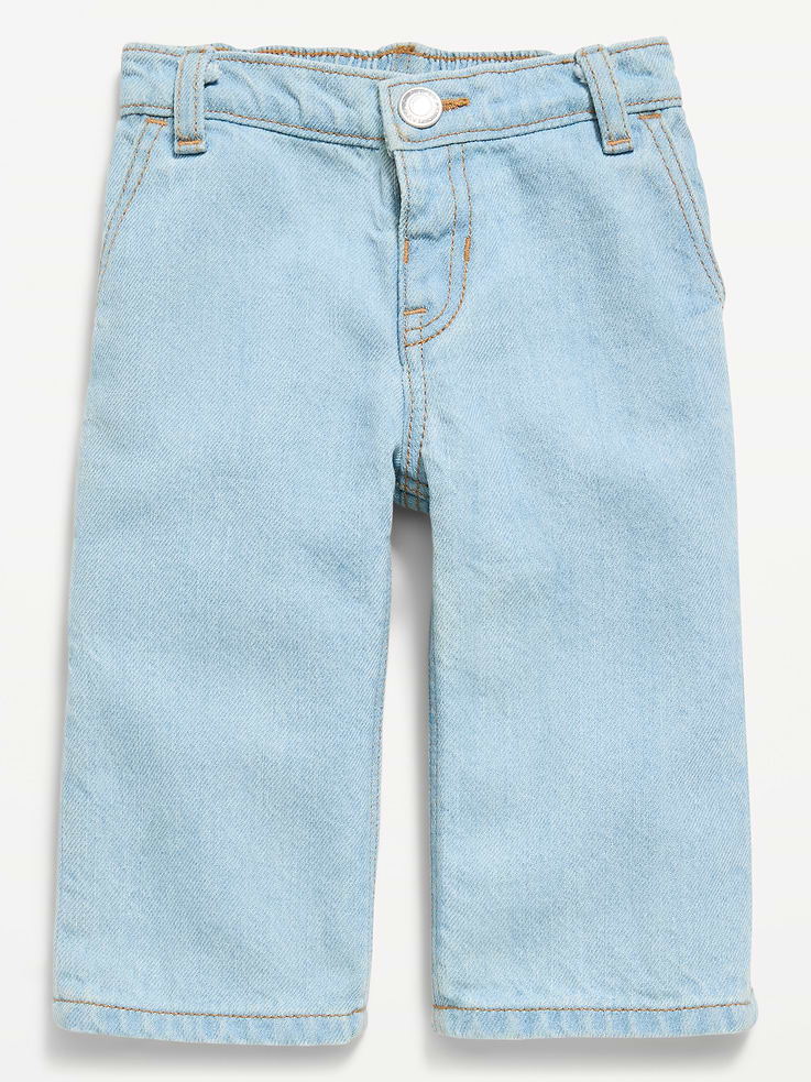Image 1 of 1, high rise, elasticized waistband, interior adjustable waistband, decorative button closure, faux fly, diagonal on-seam pockets, back patch pockets, built-in hammer loop at left leg, Product #1187732